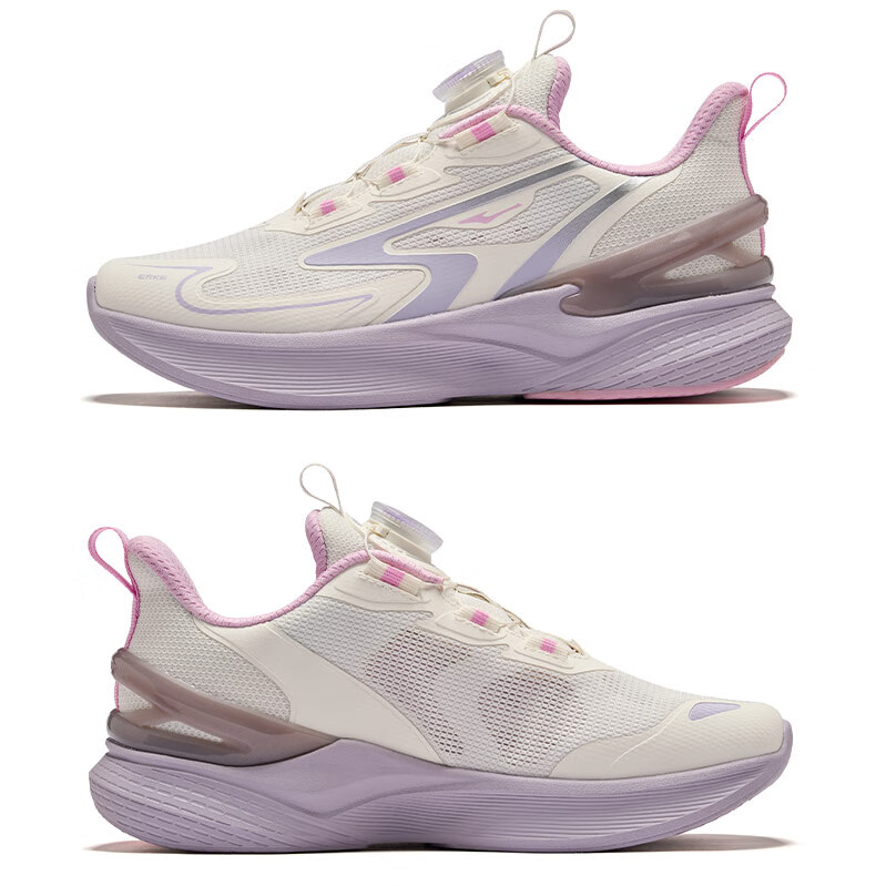 ERKE Kids Unisex Youth Sports Shoes Children's Cushioning Running Shoes Microcrystalline White/Galaxy Purple Size 34 35