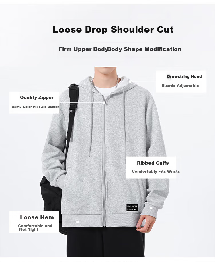 GLM Hoodie Jacket for Men, Spring And Autumn Season, Loose Casual Knitted Cardigan, Sports Jacket, Gray, XL 2