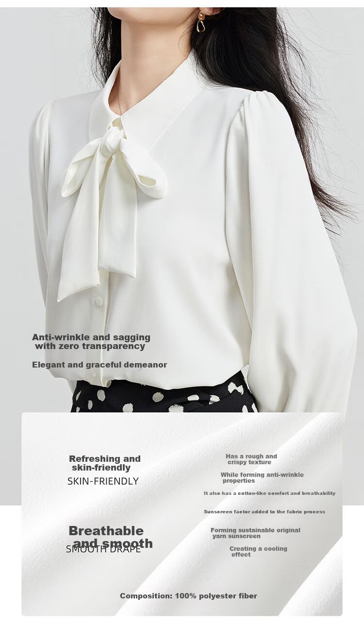 Bodexiaojie Women's Chiffon Bow Tie Blouse, Professional Commute Formal Wear, Inner Layer for Petite Figures, Interview Shirt, White, XL 8