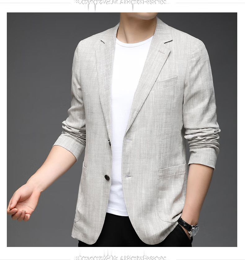 Pierre Cardin Men's Casual Solid Color Linen Blend Blazer Spring Autumn Business Jacket 16
