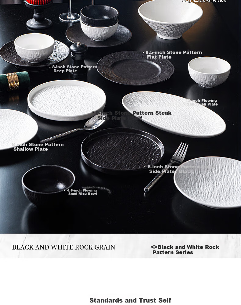 CERAMICS Japanese Underglaze Ceramic Bowl And Plate Dinnerware Set, Housewarming Gift, Black And White Rock Pattern, 29-Piece Gift Box Set for Mid-Autumn Festival 6