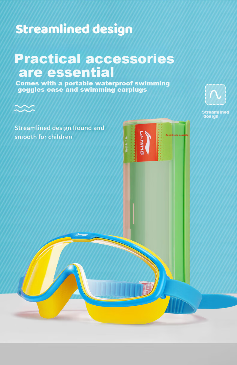 Li-Ning Children's Swimming Goggles for Boys And Girls, Waterproof Anti-Fog Swim Glasses High Definition Diving Protective Goggles LSJR701-1 Blue Yellow 9