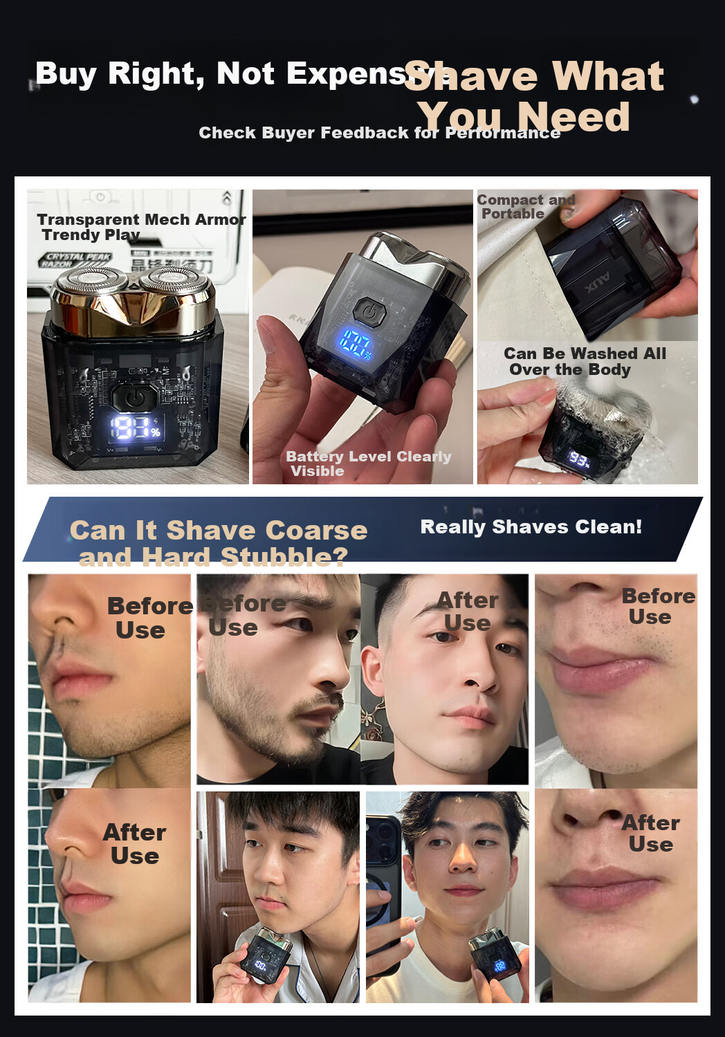 AUX Electric Shaver for Men, Black Warrior 2026 Latest Model, Youth-Specific Portable Dual-Engine Mecha-Style Razor, Mini Gift 1