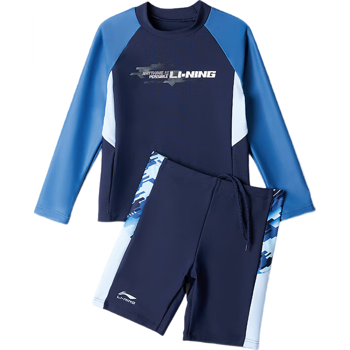 LI-NING Kids Boys Two-Piece Swimsuit Boys New Long Sleeve Swimwear for 6-12 Years Old Youth Hot Spring Bathing Suit