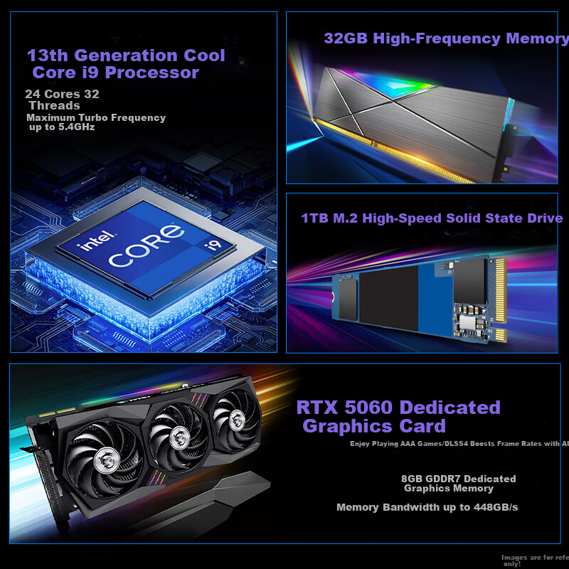 Игровой ПК 5-colors fish 13-го поколения Intel Core i9-13900HX, RTX5060 8GB, 16GB RAM + 1TB HDD