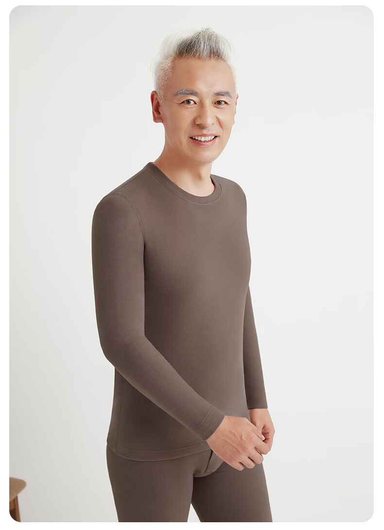 CASENLAND Men's Middle-aged and Elderly Thermal Underwear Set, Fleece Lined, Thickened, Antibacterial, 100% Cotton Long Johns and Top, Autumn Winter Cotton Sweater 4