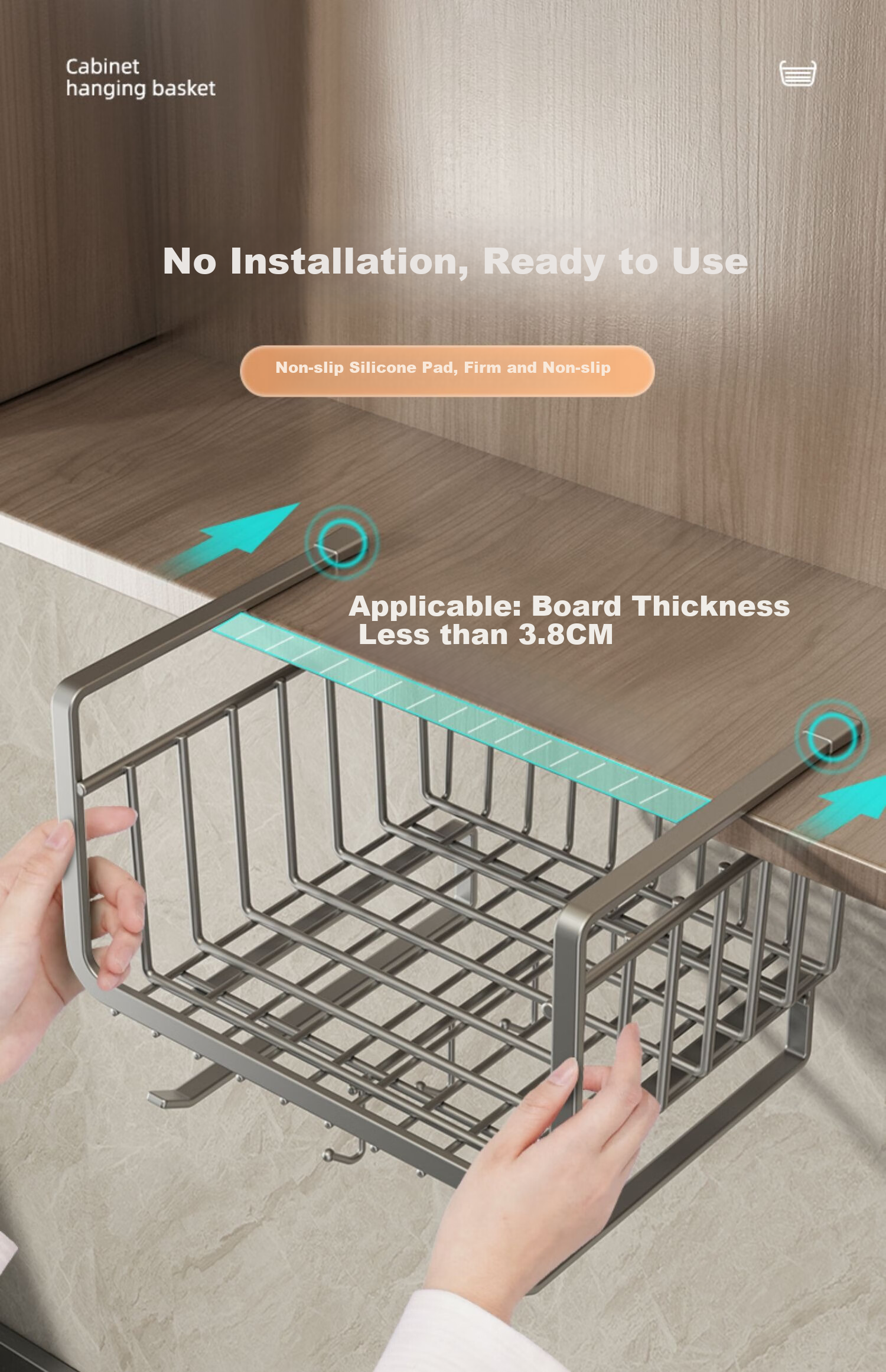 Jiadu Kitchen Hanging Storage Rack, Cabinet Divider Shelf, Under-Cabinet Organizer, Tissue Holder, Hanging Cabinet Storage Rack, Storage Solutio 4
