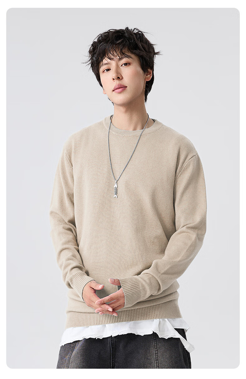 Baleno S&K Series Men's Sweater Autumn Winter Solid Color Casual Simple Base Layer Double-Strand Heavyweight Knitwear 2