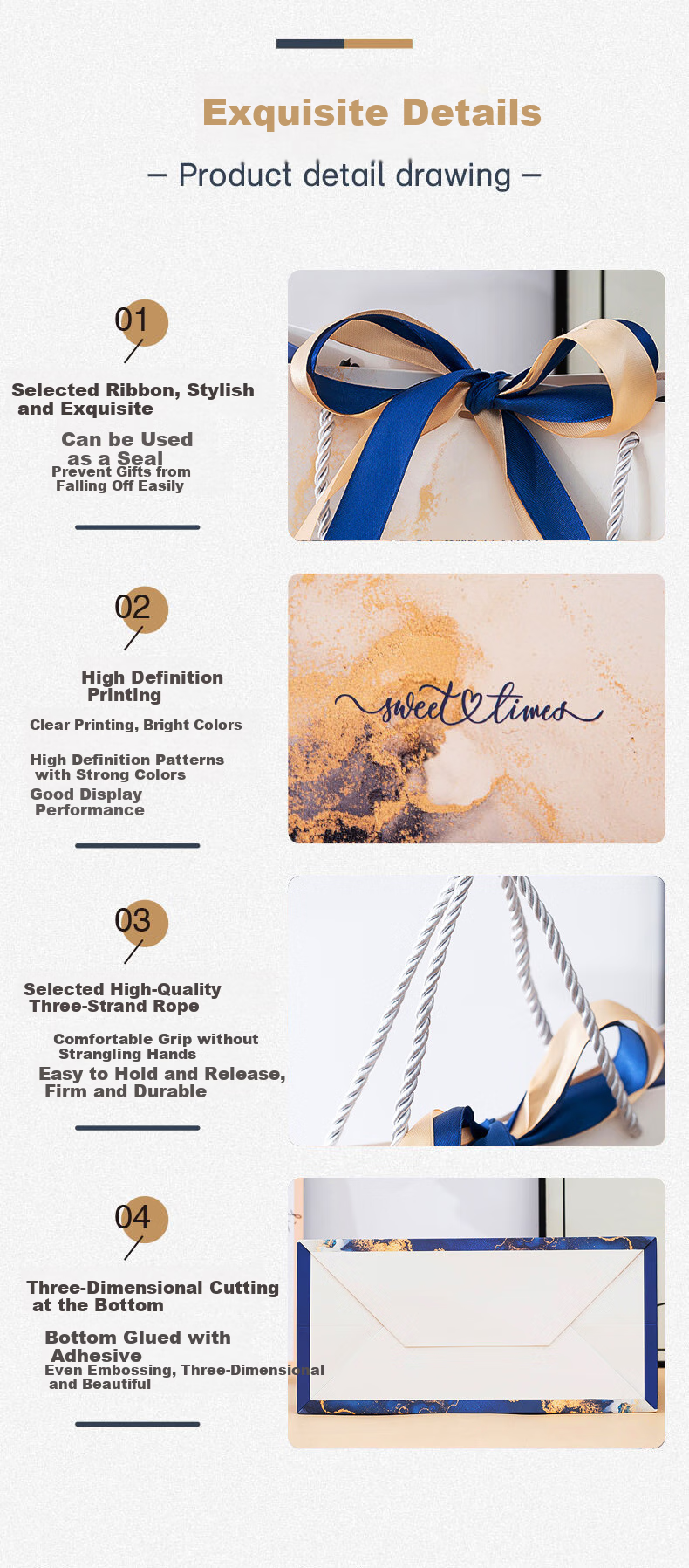 Ouliwen Gift Bags, Handbags, Paper Bags with Rope Handles, Portable Thickened Paper Silk Handles, 25x20x12cm, Pack of 5, Floral Blue with Text, Suitable for Wedding Favors And Birthday Gifts 11