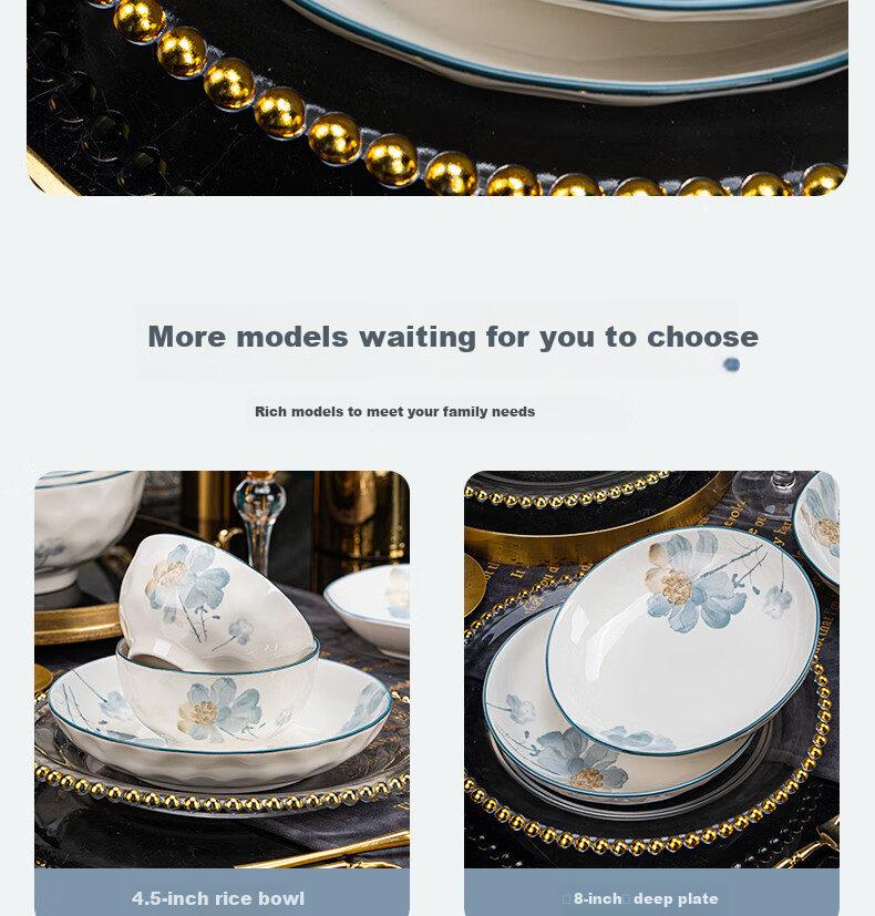 KANGQIN Underglaze Color Dinnerware Set for Home Use, 2025 New Stylish Ceramic Bowls, Plates, Chopsticks And Tableware Set, Fragrant 8