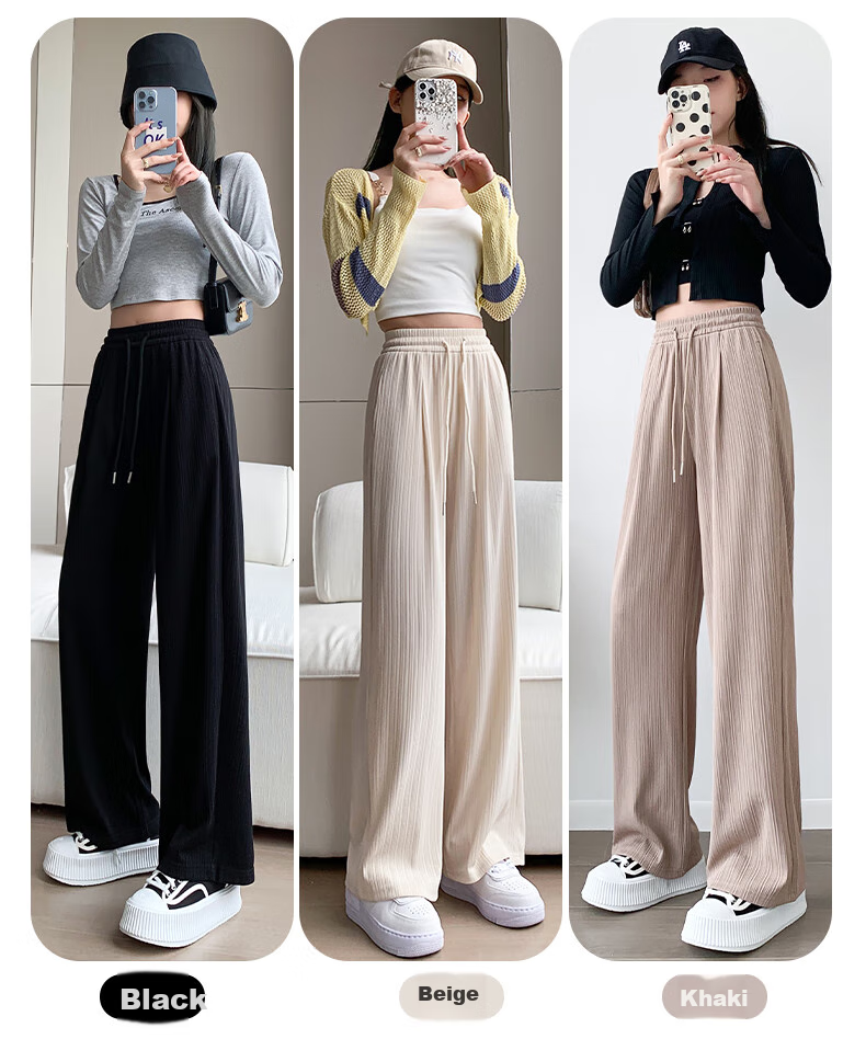 LangSha Ice Silk Cotton Wide-Leg Pants for Women, Spring And Summer Thin Style, Mosquito-Proof, Sun-Protective, Straight-Leg Slimming High-Waist Draping Casual Trousers for Wome 14
