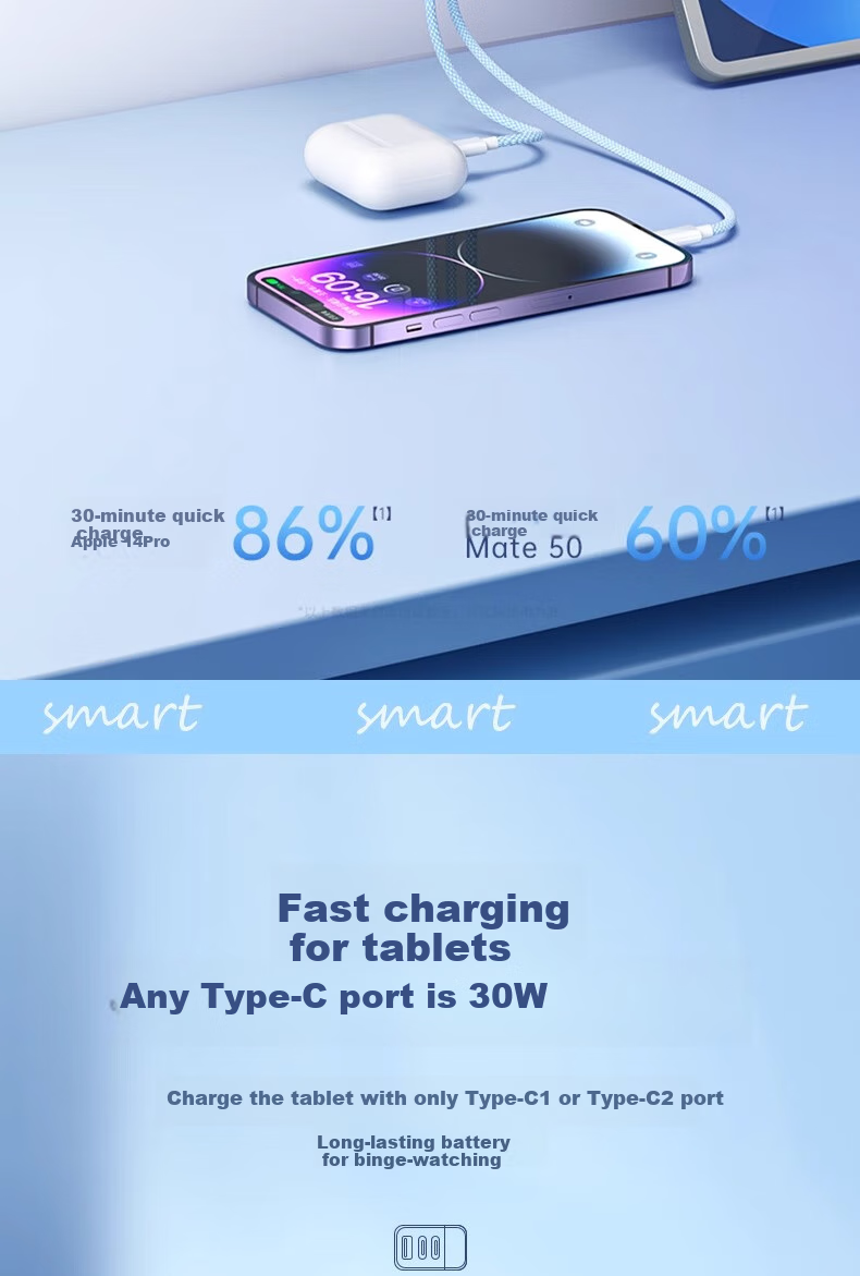 Nengshi 300W Multi-Port Charger with Digital Display, Type-C Fast Charging PD Compatible with Apple, Huawei, Xiaomi, Vivo, Honor, OPPO Phones, Universal Multi-Port Smart Plug USB Android Black 5