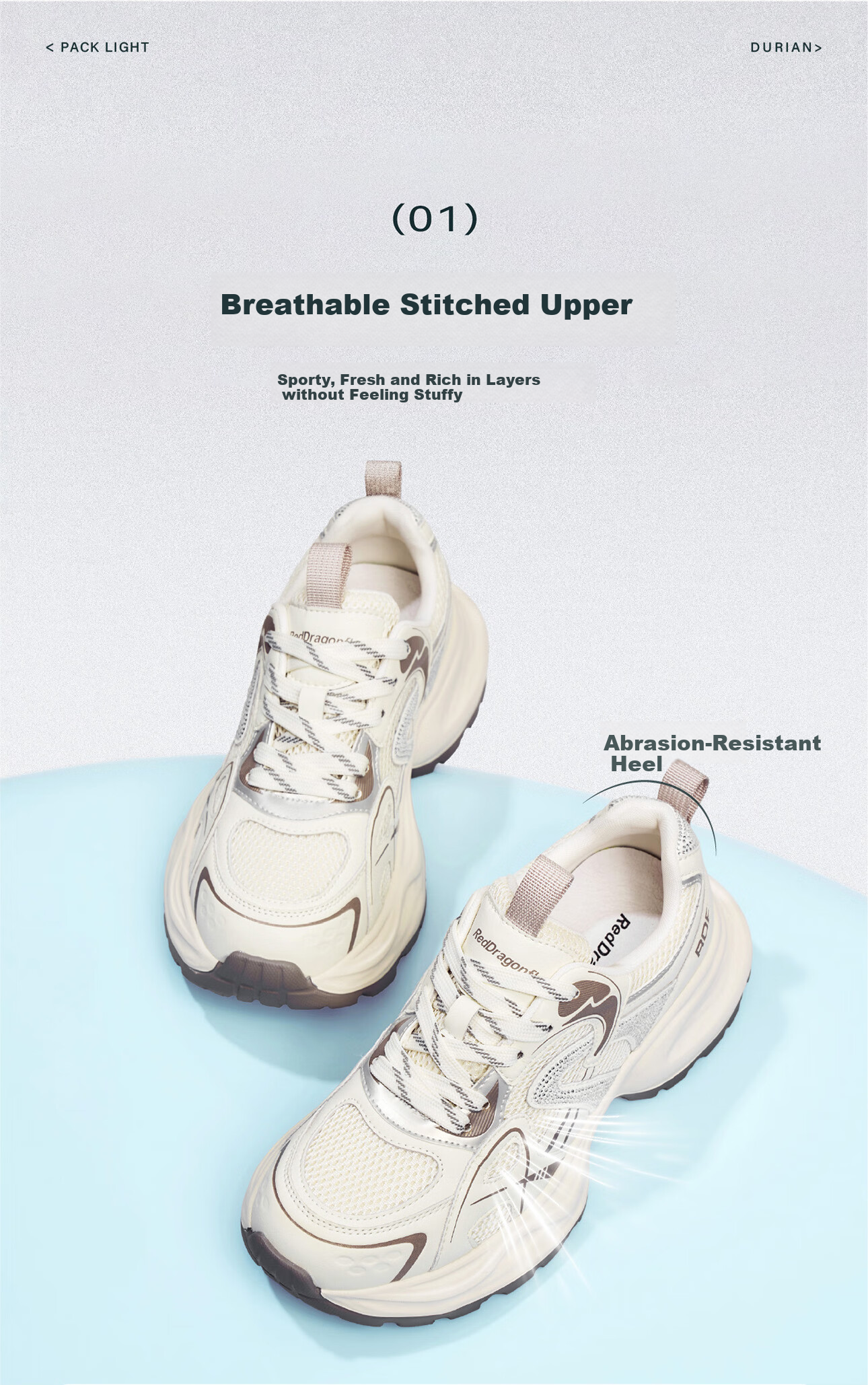RED DRAGONFLY Chunky Sneakers for Women, Thick-Soled Height-Increasing Versatile Mesh Shoes, Sports Running Shoes WTB35259 Beige Size 36 3