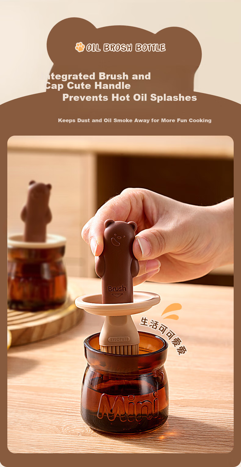 Bear Oil Brush Bottle, Silicone Oil Brush, All-In Bottle Brush, Pancake Brush, Oil Bottle, Seasoning Bottle, Outdoor Barbecue, 100mL 2