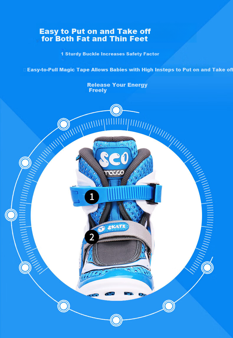 Migao Roller Skates Set for Children, Boys' Complete Inline Skates Set with Adjustable Straight Wheels SC0 Upgraded Version, Blue M 14