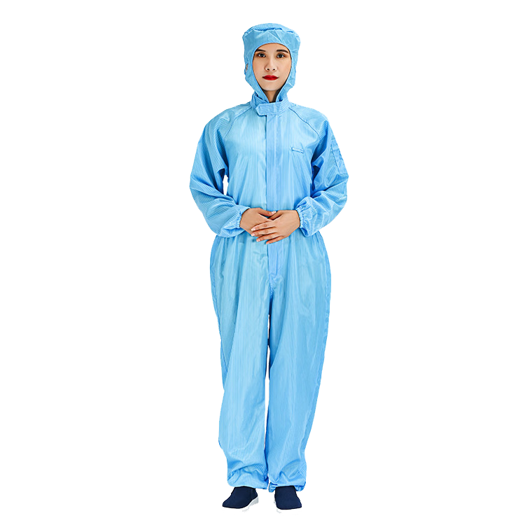 BAIGE Anti-Static Hooded Coverall Cleanroom Protective Suit Laboratory Clean Coverall Blue XL