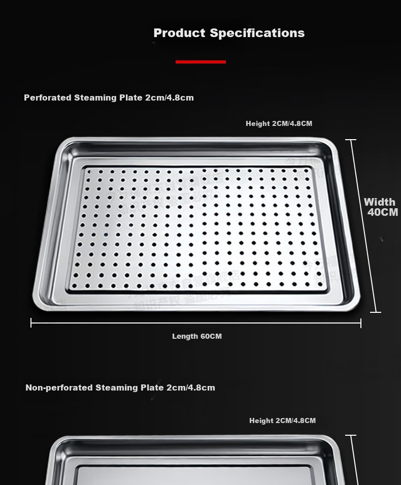Jinwanfu Stainless Steel Steaming Tray, Commercial Steamer Pan, Commercial Tray for Steamed Rice Cabinet, 430 with Holes, 60*40*4.8cm, 0.7mm Thick 11