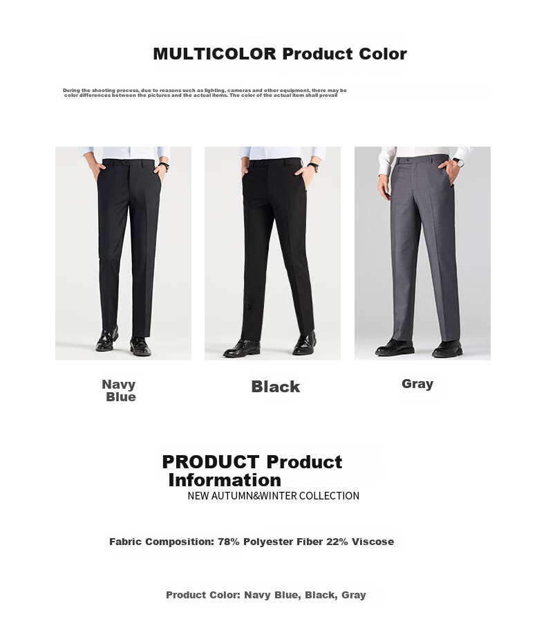 FIRS Men's High-Waist Wrinkle-Free Business Dress Pants, Casual Trousers, Professional Formal Wear, Dad's Elastic Straight-Leg Pants 2