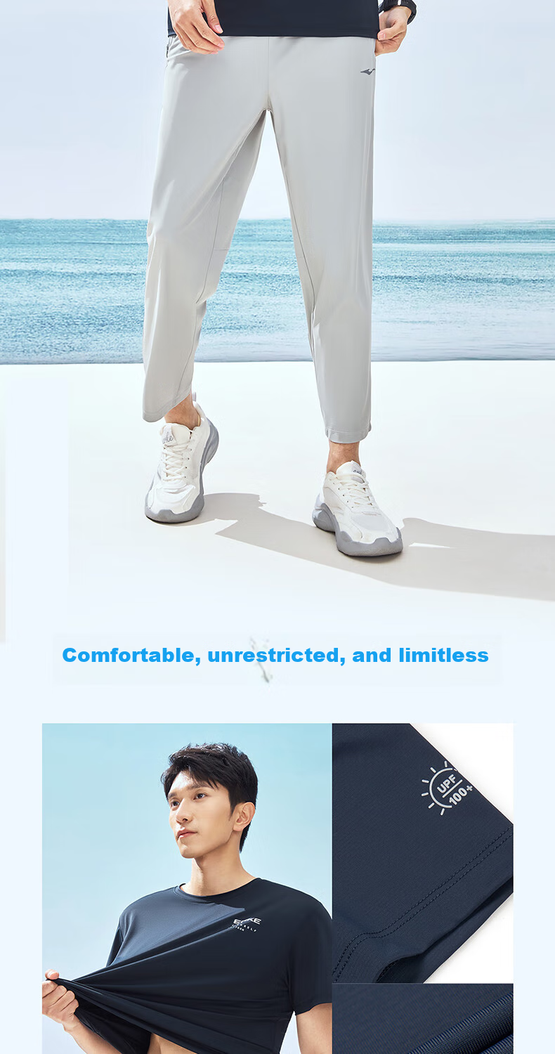 Hongxing Erke Men's Summer Sports T-Shirt UV Protection Ice Cooling Antibacterial Crew Neck Short Sleeve Knit Outdoor Casual Tee 6