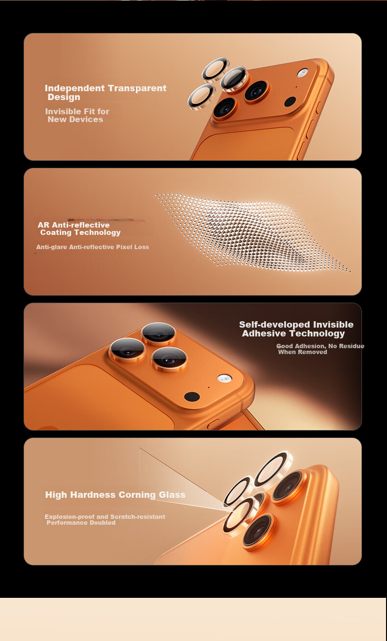 Benks [Corning AR Anti-Reflective] Camera Lens Protector for Apple IPhone 17 Pro, IPhone 17 Pro Max Rear Camera Anti-Scratch Wear-Resistant Clear Protective Film 3