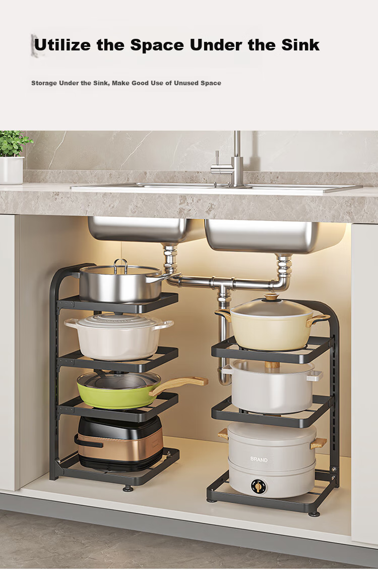 MAXCOOK Kitchen Storage Rack Under Sink Pot Rack, Organizer Floor-Standing Multi-Layer Countertop Shelf, Adjustable Three-Tier MCZW5960 2