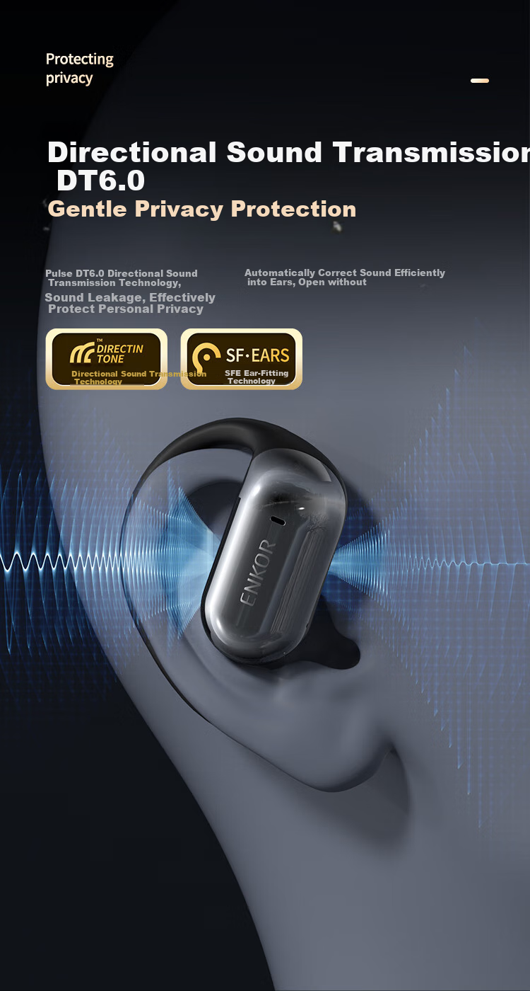 ENKOR EW29 Open-Style Bluetooth Headphones with Bone Conduction Concept, Ear-Hook Design, True Wireless, Non-In, for Sports, Running, Cycling, Gaming, Noise Reduction, Compatible with Apple, Xiaomi, Huawei 5