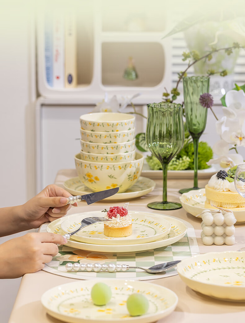 Chudi Fresh Style Tableware Set Home Dinnerware Bowl Set Gift Lan Ting Chun Xiao 18-Piece [Gift Box] 2