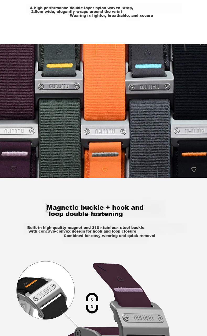 AULUMU A11 Compatible with Apple Watch Ultra 2/Series 9/10/SE, Ultra-Thin Magnetic Clasp, Dual Watchband, Sports Strap, Black 2