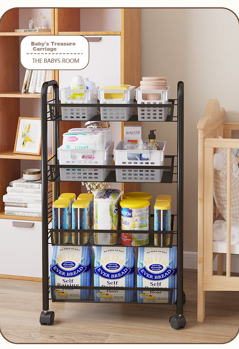 Nanye Small Cart Storage Rack Multi-layer Mobile Household Children's Snack Storage Rack with Hooks ZWC-1 13