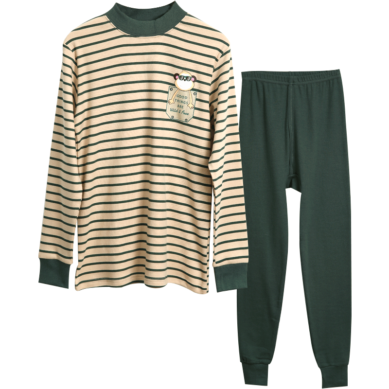 Hodohome Children's Autumn Underwear Set, Boys' Pure Cotton Thermal Underwear, Medium to Large Size Boys' Pajamas, 129 Lake Green, Size 140