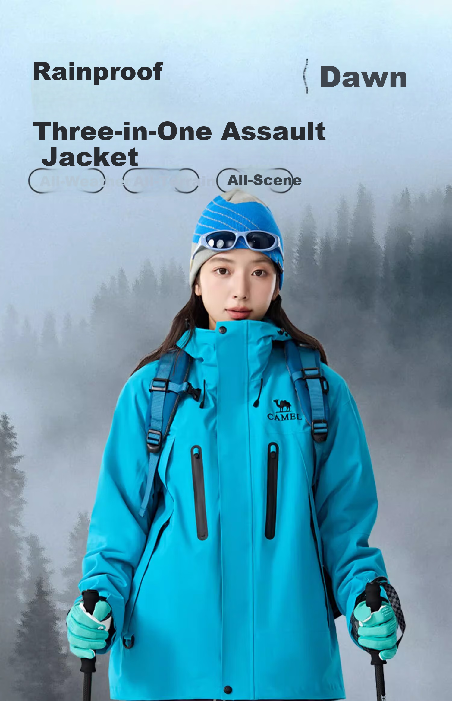 CAMEL [Wang Junkai's Choice] Outdoor Jacket Three-In Unisex Spring And Autumn Fleece-Lined Windproof Waterproof Mountaineering Coat 3