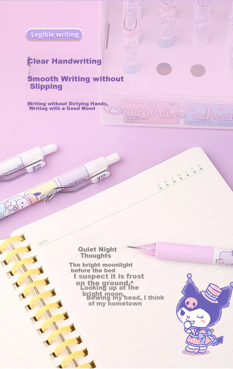 GuangBo 0.5mm Mechanical Pencil Set, Mechanical Pencil, Refills, Sanrio Collaboration Pochacco Cute Cartoon School Pencil, Single Pack KT82105-PC 6