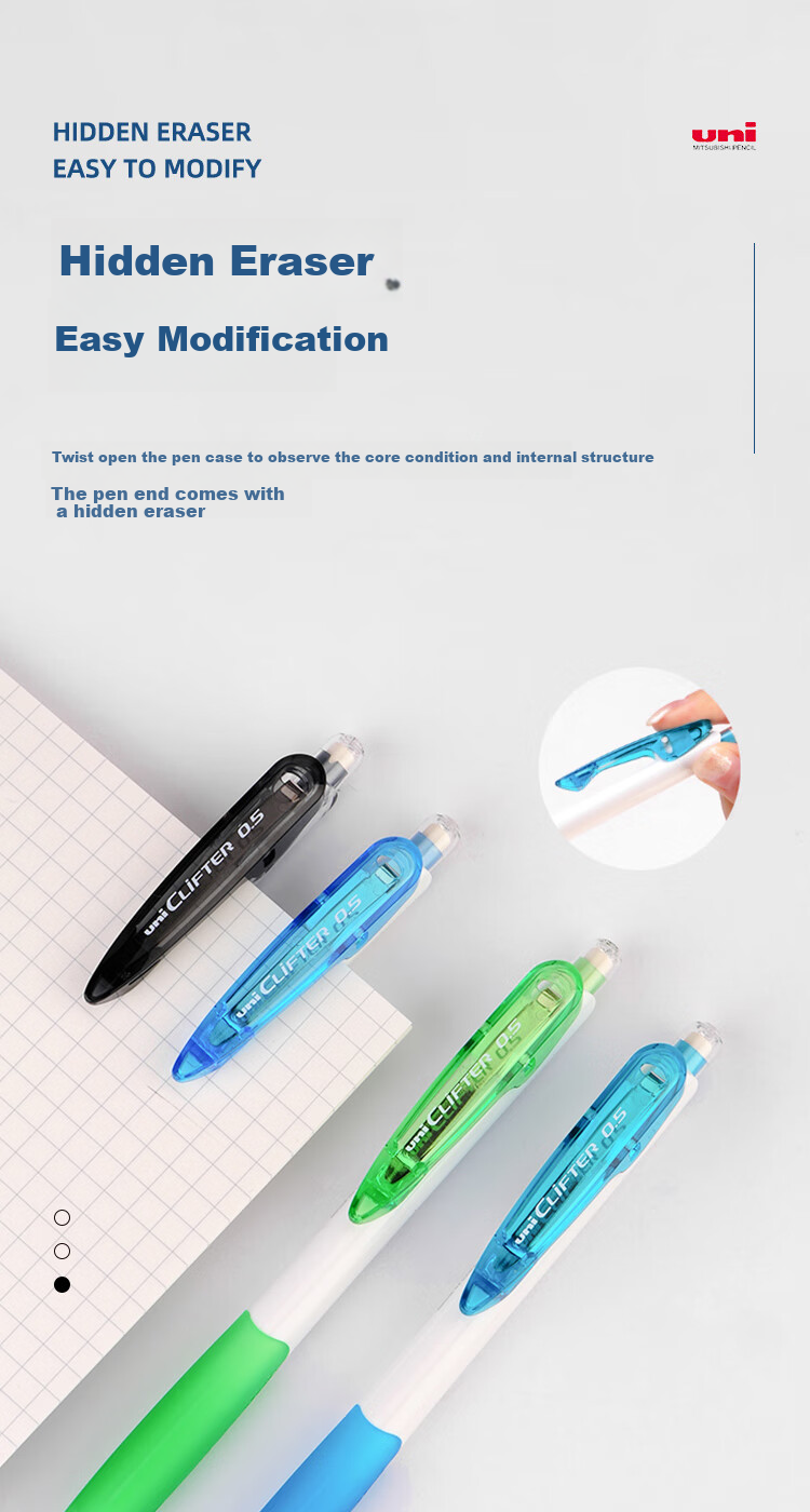 Uni Mitsubishi M5-118 Retractable Mechanical Pencil, Writing And Drawing Pencil with Eraser, 0.5mm, White And Orange, Single Pack 4