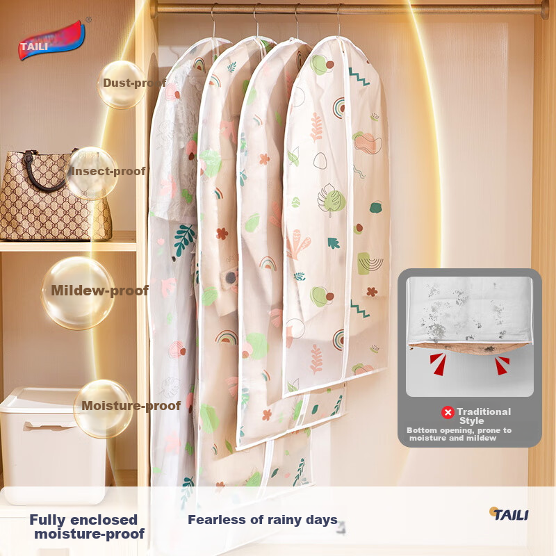 Taili Clothing Dust Cover Thickened Dust Bag for Suits, Coats, And Down Jackets Washable Storage Bag Set of 5 Pieces 60*120cm