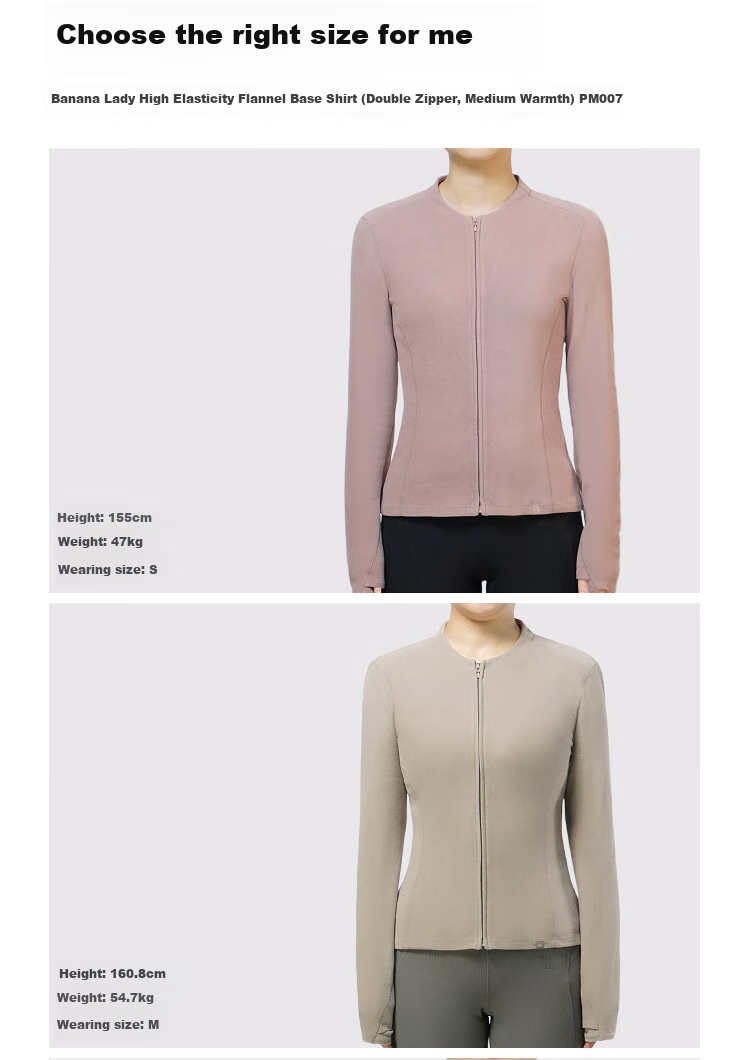 Beneunder Fleece Double Zipper Top for Women, Slim Fit, Elastic Long Sleeve, Skin-Friendly Inner Layer Base Shirt PM007 23