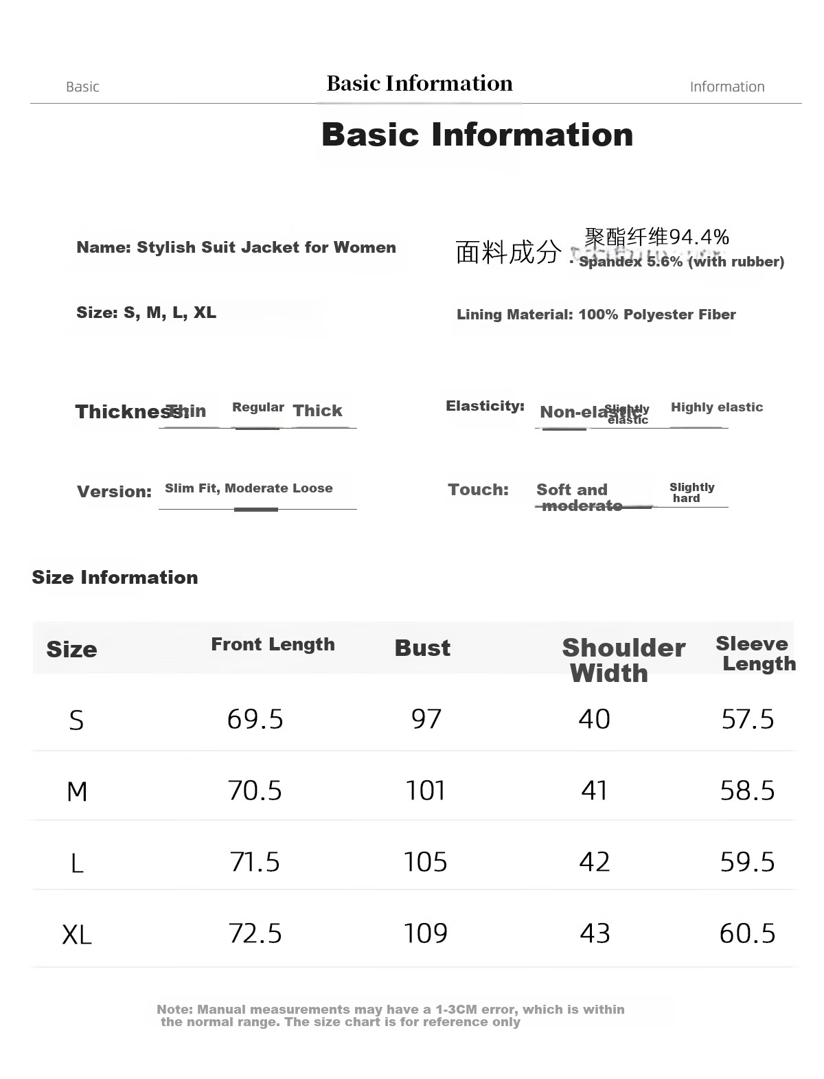 Chushen Long-Sleeve Blazer for Women, Commuter Professional Casual Stylish Suit Jacket with Double Buttons S143U6001 7