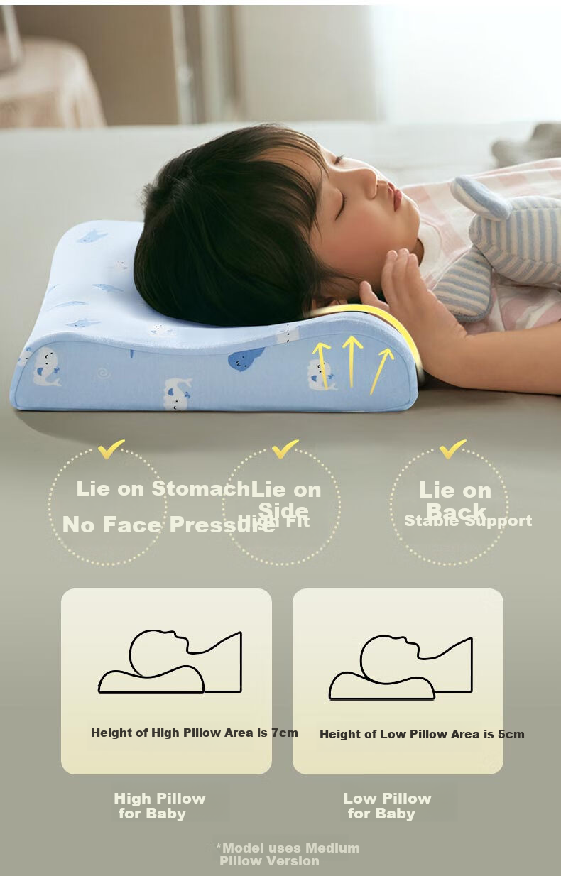 Fuannaertong Infant Class A Thai Imported Latex Pillow Core, Neck Protection Low Pillow, Pure Cotton Pillowcase, One Piece 8