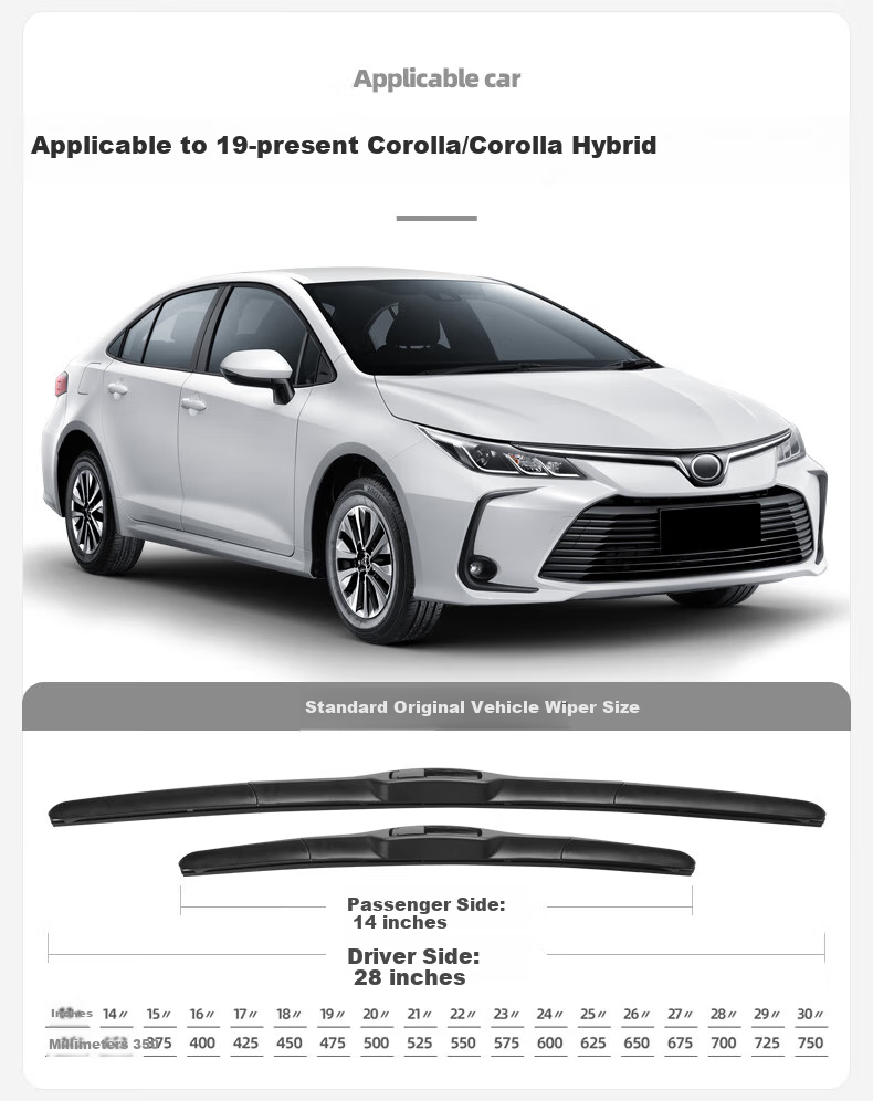 Deyun FAW Toyota Corolla Windshield Wipers for 2019-2022 Models, Original 2019 Hybrid Rubber Strip Blades, 1 Pair 4