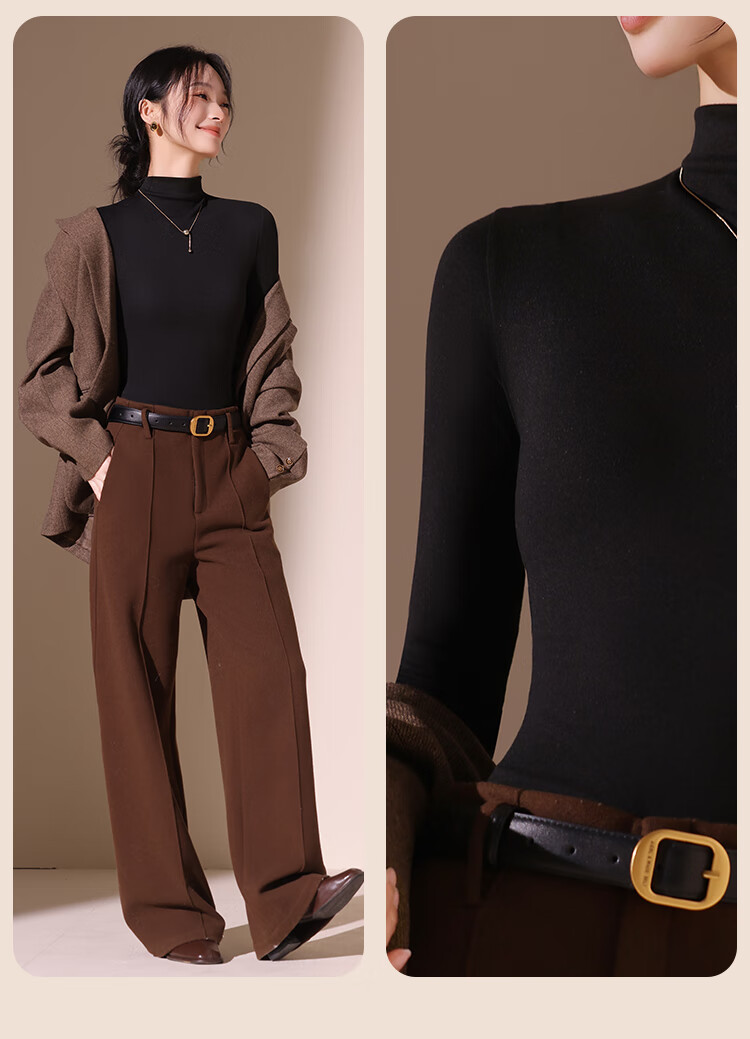 Urban Beauty Camellia Moisturizing Semi-Turtleneck Fleece-Lined Long Sleeve Base Layer Top for Women Autumn Winter High Elastic Soft Inner Wear 20