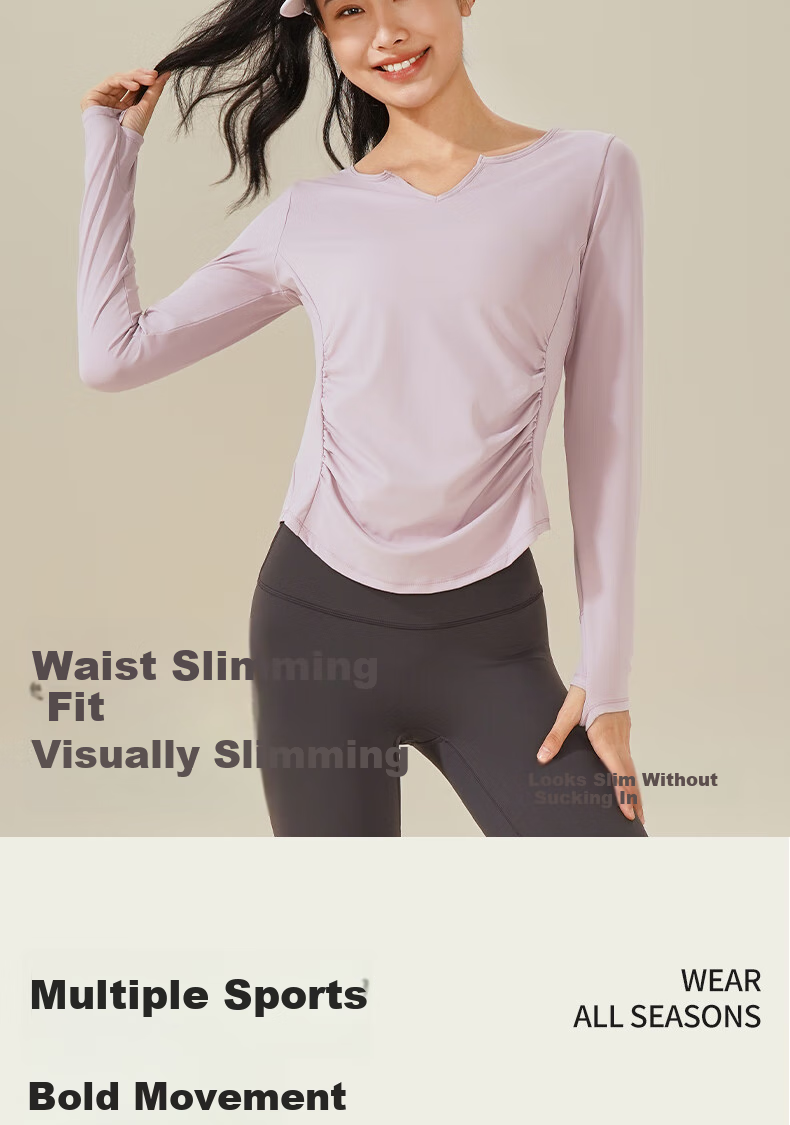 Ziyouxi Yoga Wear for Women, Spring And Autumn Quick-Dry Sports Fitness Top T-Shirt, Pilates Dance Training Long-Sleeve Cover-Up 7