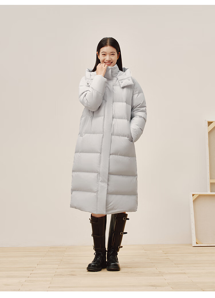 JD Original down Jacket for Women, 90% Duck Down, Puff Mid-Length Style, Fashionable Versatile, Winter New Thick Coat, Pure Gray, Size L 29