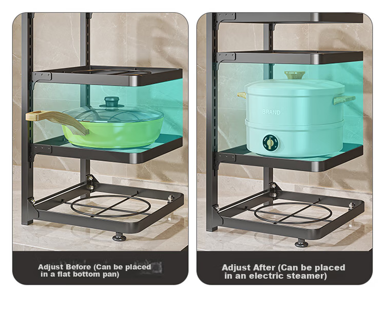 MAXCOOK Kitchen Storage Rack Under Sink Pot Rack, Organizer Floor-Standing Multi-Layer Countertop Shelf, Adjustable Three-Tier MCZW5960 4