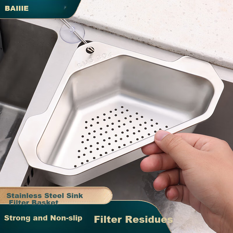 Кухонная треугольная раковина из нержавеющей стали Baijie, корзина для слива кухонной утвари, для посуды, фруктов и овощей, 304 нержавеющая сталь
