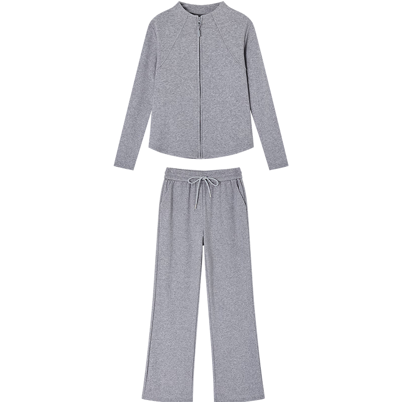 Demana Light Sports Set Autumn Korean Style Stand Collar Long Sleeve Top Elastic Waist Spliced Pants Women's Two-Piece Set