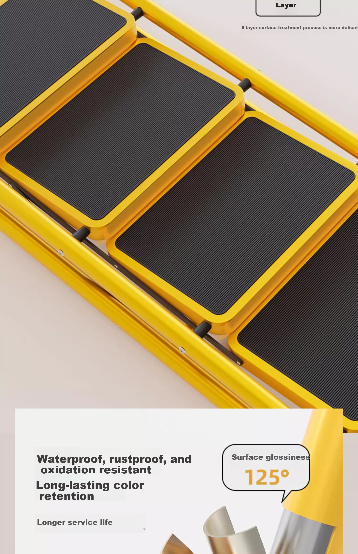 Cenggao Household Folding Ladder with Handrail, Indoor Step Ladder, Lemon Yellow Tool Tray, 5 Steps, 26*38 Tread Ladder 15