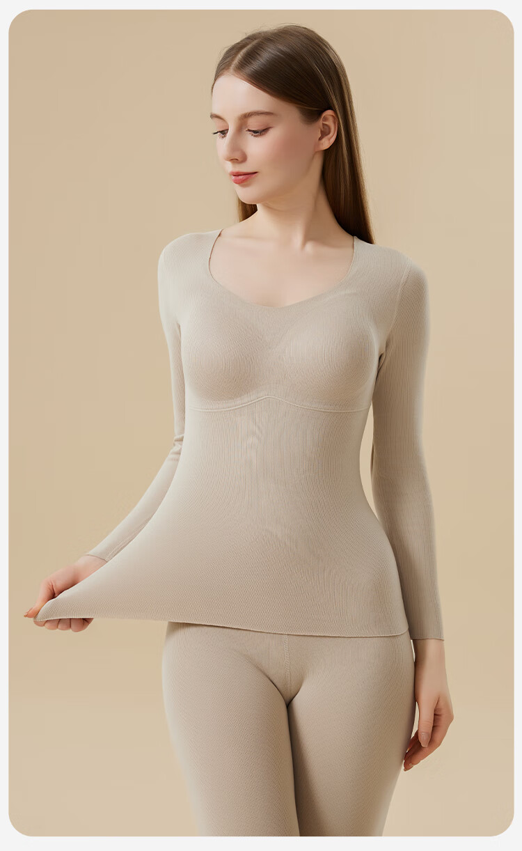MiiOW Women's Thermal Underwear Set with Chest Pad, Fleece-Lined, Thickened, Seamless Black Autumn Top and Bottom, Size 2XL 14