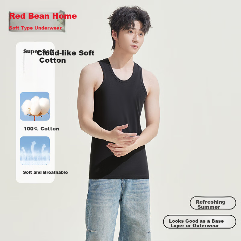Hodohome Men's Pure Cotton Sleeveless Tank Top Undershirt for All Seasons, Basic Undershirt for Men, Black, XL, 175/100