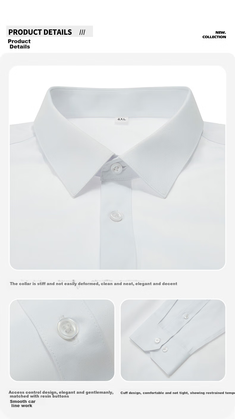 Dibinze Large Size White Dress Shirt for Men, Long Sleeve Business Casual Loose Fit Cotton Commuter Suit Shirt for Chubby Me 8