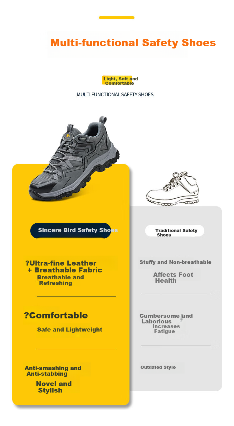 Chichengniao Men's Safety Shoes, Steel Toe Cap, Lightweight Soft Sole, Breathable for Summer, Durable Construction Site Work Boots [Anti-Smashing Anti-Puncture] Wear-Resistant -8856 Dark Gray, Size 40 4