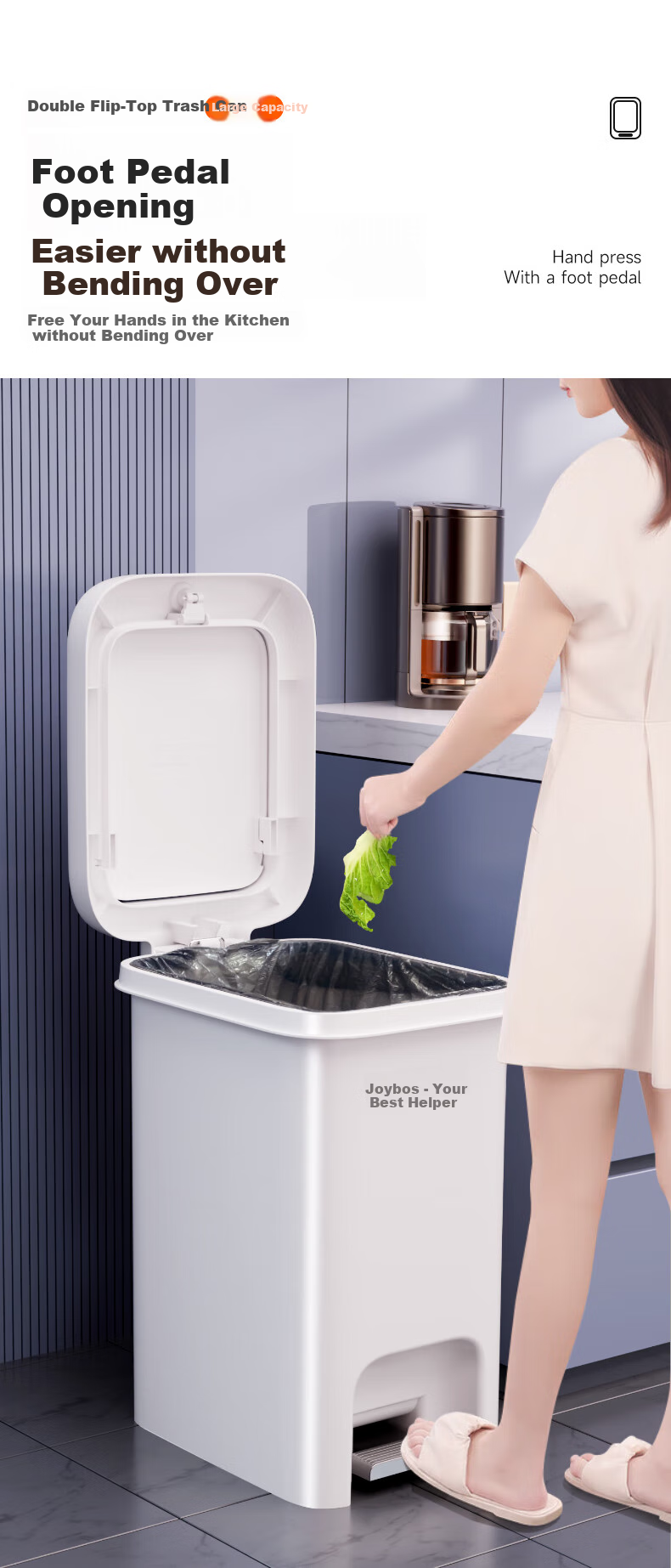 Jiabangshou Pedal Trash Can, 10.4L Capacity, for Home Use, 2026 New Model, Dual-Lid Design, Suitable for Kitchen, Bathroom, Toilet, Living Room, Bedroom, with Lid 6